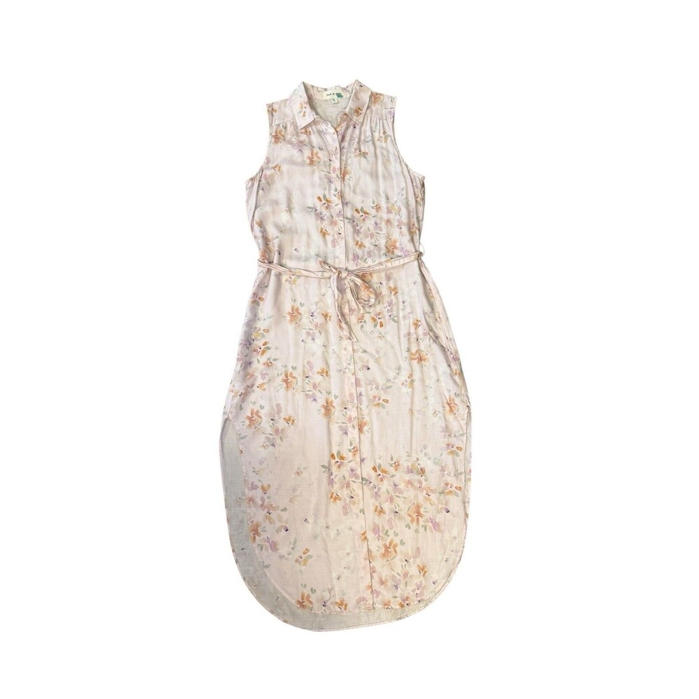 Cloth & Stone Anthropologie Sleeveless Floral Belted Shirt‎ Midi Dress S Pink